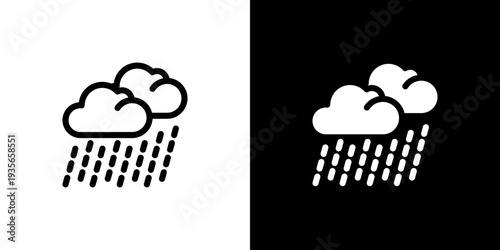 Rainy Weather Clouds icon concept with flat Black White Background. Vector illustration.