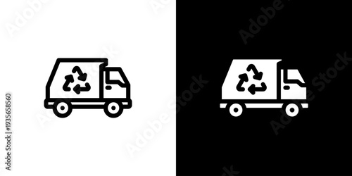 Garbage Truck Waste icon concept with flat Black White Background. Vector illustration.