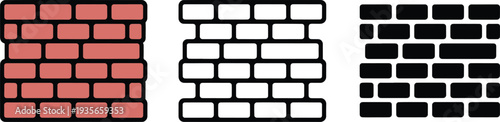 Brick wall silhouette & Outline and illustration set isolated on transparent background