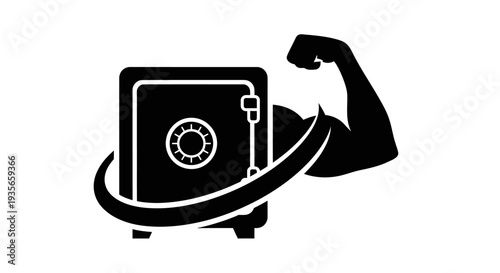 Strong security symbol arm flexing around a safe illustrating strength