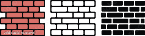 Brick wall silhouette & Outline and illustration set isolated on transparent background