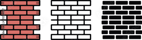 Brick wall silhouette & Outline and illustration set isolated on transparent background