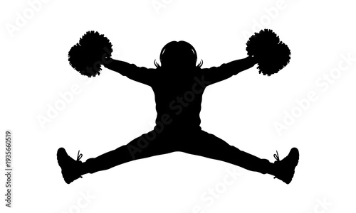 High energy silhouette of a cheerleader jumping with pom poms in a star pose