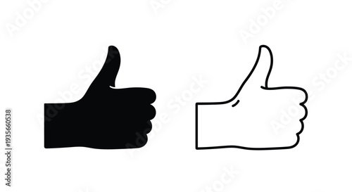 Set of 2 black and white thumbs up icons vector