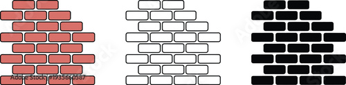 Brick wall silhouette & Outline and illustration set isolated on transparent background