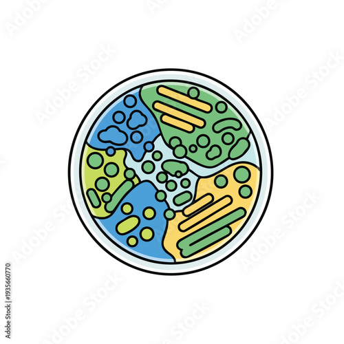 Detailed Illustration of Bacteria in a Petri Dish for Scientific Research and Education