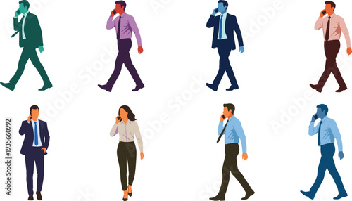 Vector illustration collection featuring a set of business people and fashion women silhouettes with professional men in suits and walking groups of workers as black outline shadows