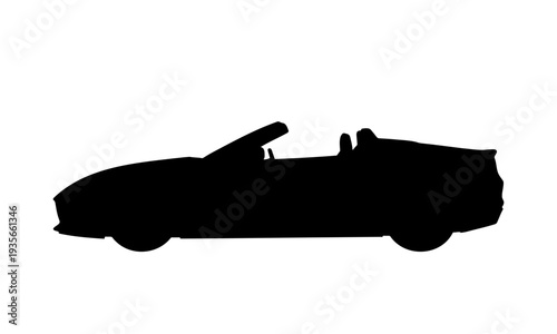 Side view silhouette of a luxury convertible sports car isolated on white