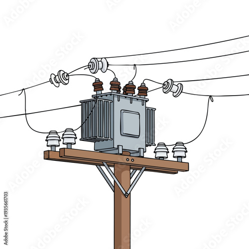 High Voltage Power Line Transformer on Utility Pole for Electricity Distribution