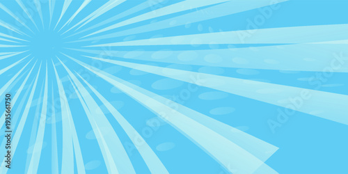 Comic background. Pop art texture. Starburst cartoon style. Anime design with explosion effect for print. Fun dot pattern. Blue backdrop with halftone gradient.