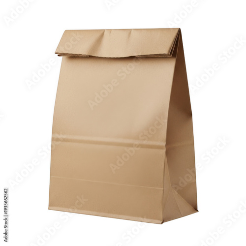Brown paper lunch bag isolated on transparent background
