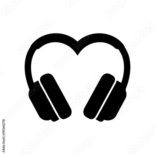 Minimalist silhouette of headphones forming a heart shape for music lovers