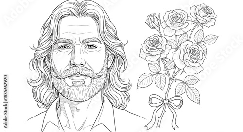 Mature Man with Roses, Romantic Gift, Anniversary, Valentine's Day, Love, Elegant Portrait, Vintage Style, Classic Beauty