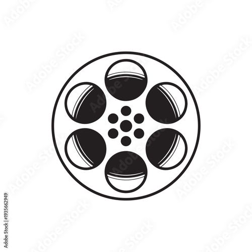 Vintage film reel symbol illustrating cinematic production history and classic entertainment era icon symbolizing analog photography and motion picture making equipment