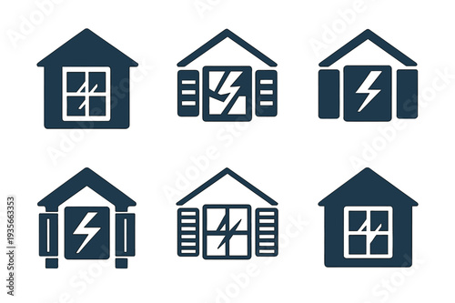 Weatherproof Homes Icons. Building homes that can withstand extreme weather conditions. Icon set. Set Logo of building homes that can withstand extreme weather