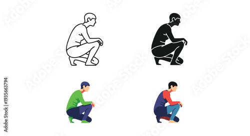 Man Squatting Pose Illustration Commercial