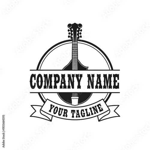 Mandolin musical instrument logo design with company name and tagline.