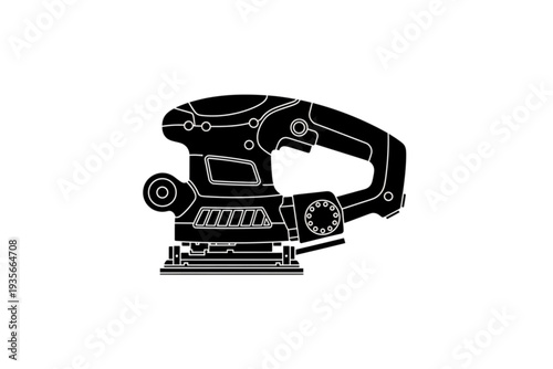 Electric Sander Silhouette: A precise black and white silhouette of an electric sander, a staple tool in any workshop, perfectly rendered.