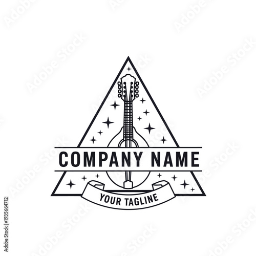 Mandolin musical instrument logo design with company name and tagline.