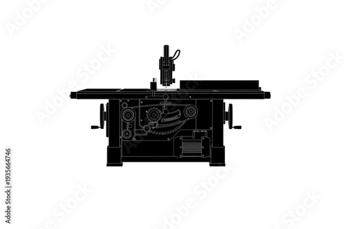 Precision Woodwork: A detailed illustration of a robust table saw, highlighting its intricate components and design, conveying the essence of carpentry and woodworking.
