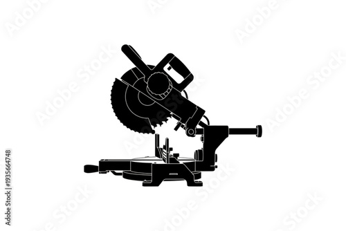 Precision Power: A meticulously crafted silhouette of a powerful mitre saw, designed for accurate and efficient cutting in various carpentry and woodworking projects.