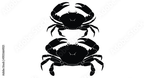 Two stylized black crab silhouettes facing forward for nautical or seafood graphic design projects