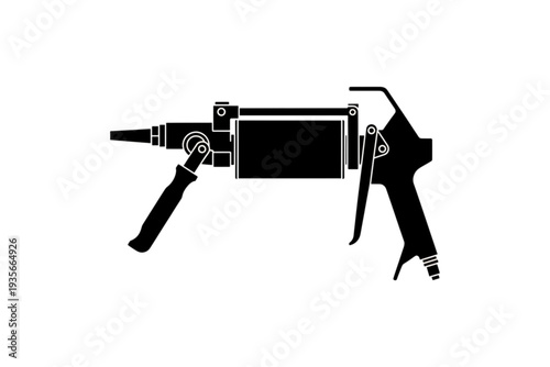 Mechanical Precision: A striking monochrome silhouette of an industrial caulking gun against a clean backdrop, showcasing the tool's intricate mechanics and purpose.