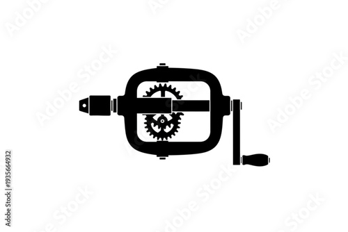 Vintage Hand Drill Silhouette: A black silhouette of a vintage hand drill, showcasing the classic design and mechanical components of a timeless tool.