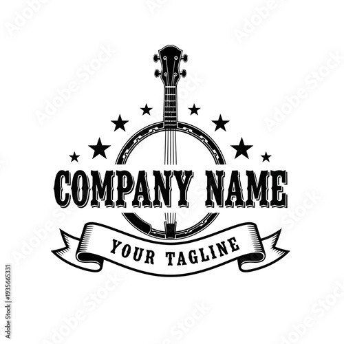 Vintage Banjo Music Company Logo with Stars and Banner.