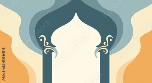 Ramadan Kareem Night Illustration with Mosque, Lanterns, Crescent Moon and Iftar Dates