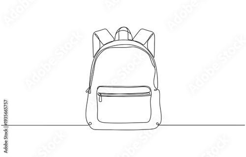 Minimalist line art illustration of backpack with front pocket and handle.