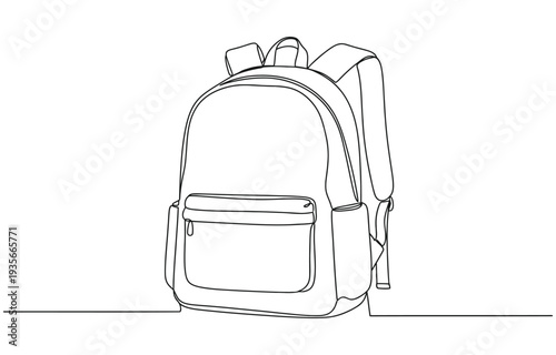 Minimalist line art illustration of backpack with front pocket and handle.