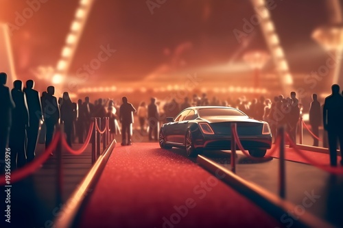 VIP Guests Arriving by Limousine on Red Carpet Event Entrance