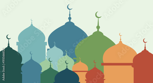 Ramadan Kareem Night Illustration with Mosque, Lanterns, Crescent Moon and Iftar Dates