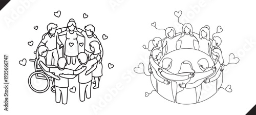 Group Embrace Hearts Circle Icon