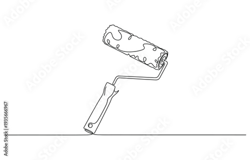 Continuous editable line drawing of paint roller.