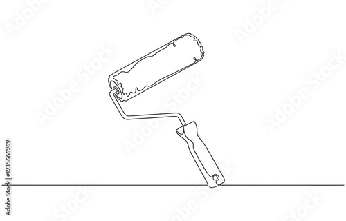 Continuous editable line drawing of paint roller.