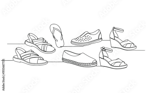 continuous one line drawing Summer footwear.