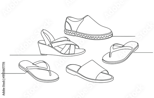 continuous one line drawing Summer footwear.