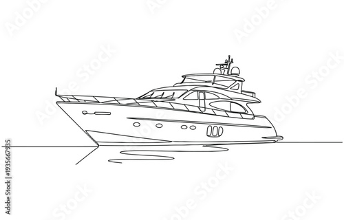 Continuous singe one line drawing art of luxury yacht speed boat sailing cruise vector.