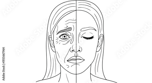 Split Face Comparison of Young and Old Skin Texture
