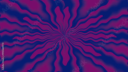 Abstract optical illusion background with purple blue radial tentacle shapes, pulsating vortex motion, and vibrant geometric decorative layout
