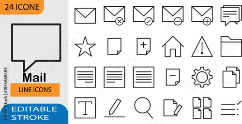 Mail and Message Line Icons Set – Email, Notification and Interface Outline Vector Icons with Editable Stroke