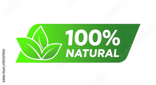100% Natural Green Leaf Seal for Organic Products, Health, Wellness, Eco-Friendly Brands, Promoting Purity and Trust