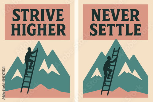 Strive Higher Banners. Strive higher. Two vertical A6 banners with safe margins, centered composition, no elements touching edges, retro, pink and teal,