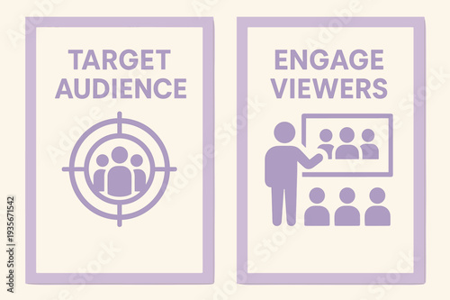 Pastel Audience Banners. Audience. Two vertical A6 banners with safe margins, centered composition, no elements touching edges, pastel, lavender and cream,