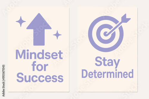 Success Mindset Banners. Mindset for success. Two vertical A6 banners with safe margins, centered composition, no elements touching edges, minimal, lavender