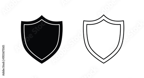 Set of 2 shield icons vector, black filled and outline security symbol