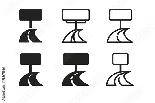 Scenic Road Trip Icons. Road trips and scenic drives. Icon set. Set Logo of Road trips and scenic drives: roadside motel icon. harmonious logo variations of