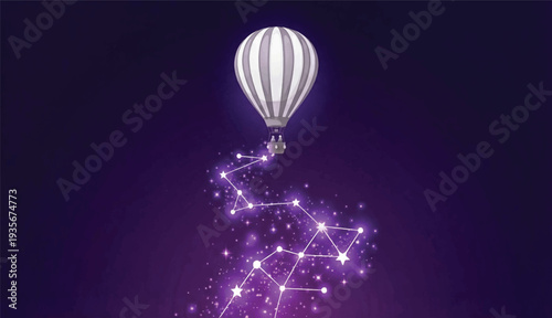 Hot Air Balloon Flying with Sparkling Magic Trail for Business Success Concept